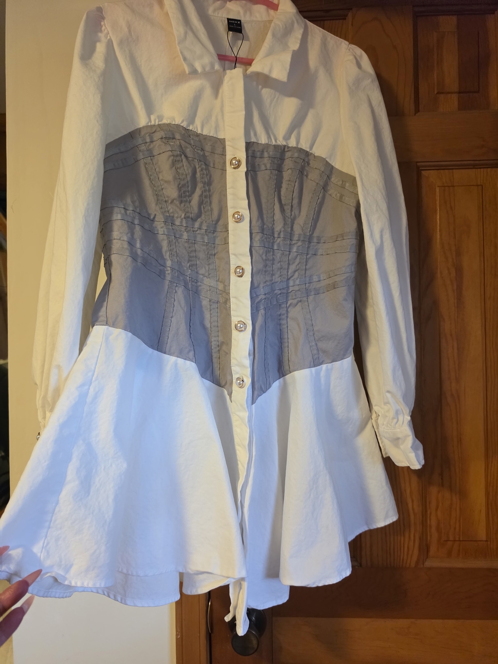 SHEIN White Mini Dress with Gray Corset Panel